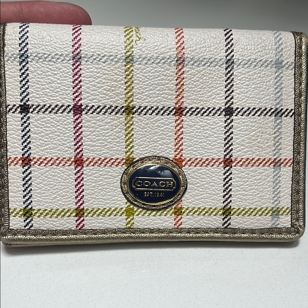 Coach Plaid Wallet with Gold Trim